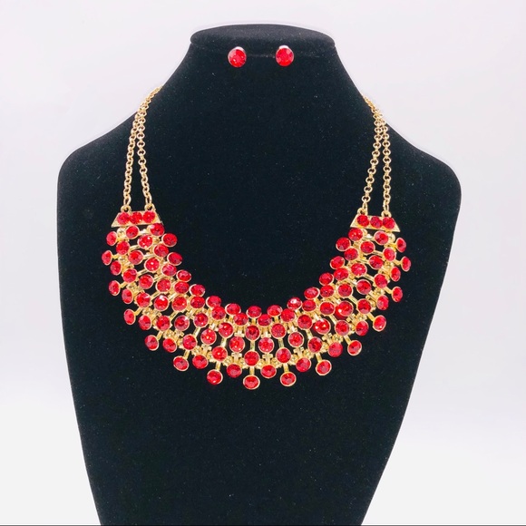 🆕 Ruby Statement Necklace Set - Picture 3 of 12